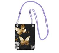 JHLMN Piccole borse a tracolla per le donne borsa del telefono cellulare mini portafoglio del telefono cellulare oro bianco farfalle nero borsa del telefono cellulare