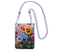 JHLMN Piccole borse a tracolla per le donne borsa del telefono cellulare mini portafoglio del telefono cellulare viola del pensiero fiori borsa del telefono cellulare