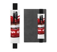 JHLMN Portapenne per notebook, fascia elastica regolabile, portapenne con labbra rosse, segnalibro in pelle PU per penne e matite, segnalibri per agende, diari, libri