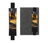 JHLMN Portapenne per quaderni, fascia elastica regolabile, portapenne con fiume tramonto, barca in legno, segnalibro in pelle PU, astuccio per matite, segnalibri per agende, diari, libri, Nero