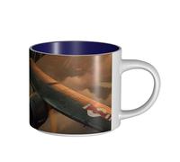 JHLMN Tazza da caffè in ceramica da 425,2 g, tazza da caffè con manico grande, tazza da tè con aeromobili della guerra mondiale, grandi tazze da viaggio in porcellana, per uomini e donne, ufficio e