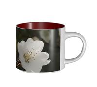 JHLMN Tazza da caffè in ceramica da 425,2 g, tazza da caffè con manico grande, tazza da tè con fiori bianchi, novità primaverile, grandi tazze da viaggio in porcellana, per uomini e donne, ufficio