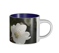 JHLMN Tazza da caffè in ceramica da 425,2 g, tazza da caffè con manico grande, tazza da tè con fiori bianchi, novità primaverile, grandi tazze da viaggio in porcellana, per uomini e donne, ufficio