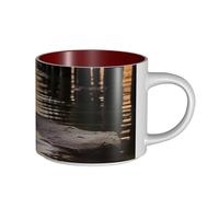 JHLMN Tazza da caffè in ceramica da 425,2 g, tazza da caffè con manico grande, tazza da tè con oche selvatiche vicino al ponte, grande tazza da viaggio in porcellana, per uomini e donne, ufficio e