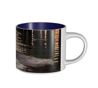 JHLMN Tazza da caffè in ceramica da 425,2 g, tazza da caffè con manico grande, tazza da tè con oche selvatiche vicino al ponte, grande tazza da viaggio in porcellana, per uomini e donne, ufficio e