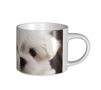 JHLMN Tazza da caffè in ceramica da 425,2 g, tazza da caffè con manico grande, tazza da tè con simpatico cucciolo maltese, tazza da tè grande in porcellana da viaggio, per uomini e donne, ufficio e