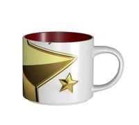 JHLMN Tazza da caffè in ceramica da 425,2 g, tazza da caffè con manico grande, tazza da tè con stella dorata, grande tazza da viaggio in porcellana, per uomini e donne, ufficio, lavoro