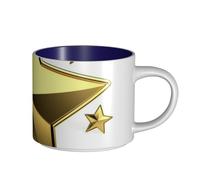 JHLMN Tazza da caffè in ceramica da 425,2 g, tazza da caffè con manico grande, tazza da tè con stella dorata, grande tazza da viaggio in porcellana, per uomini e donne, ufficio, lavoro