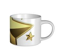 JHLMN Tazza da caffè in ceramica da 425,2 g, tazza da caffè con manico grande, tazza da tè con stella dorata, grande tazza da viaggio in porcellana, per uomini e donne, ufficio, lavoro