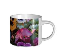JHLMN Tazza da caffè in ceramica da 425,2 g, tazza da caffè con manico grande, tazze da tè con fiori del pensiero del pensiero, grande tazza da viaggio in porcellana, per uomini e donne, ufficio