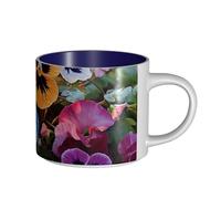 JHLMN Tazza da caffè in ceramica da 425,2 g, tazza da caffè con manico grande, tazze da tè con fiori del pensiero del pensiero, grande tazza da viaggio in porcellana, per uomini e donne, ufficio