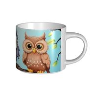 JHLMN Tazza da caffè in ceramica da 425,2 g, tazza da caffè con manico grande, tazze da tè con gufi su un ramo, grande tazza da viaggio in porcellana, per uomini e donne, ufficio, lavoro