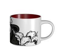 JHLMN Tazza da caffè in ceramica da 425,2 g, tazza da caffè con manico grande, tazze da tè in stile cartone animato con pecore bianche e nere, grande tazza da viaggio in porcellana, per uomini e donne