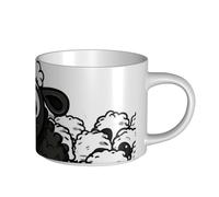 JHLMN Tazza da caffè in ceramica da 425,2 g, tazza da caffè con manico grande, tazze da tè in stile cartone animato con pecore bianche e nere, grande tazza da viaggio in porcellana, per uomini e donne