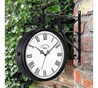 JHLP Orologio impermeabile per esterni, effetto termometro antico, orologio da appendere su due lati per patio, garage, stazione ferroviaria, uso interno/esterno