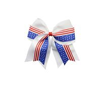 JHN12 - Fermaglio per capelli con bandiera patriottica, per coda di cavallo, cheerleader (fiocco bianco)