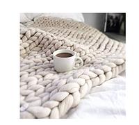 JHNEA Coperta a Maglia Grossa, Plaid A Mano in Maglia Morbida Fatta A Mano, Coperta Calda e Accogliente Fatta a Mano all'Uncinetto per Divano Letto Sedia Tappeto,Camel_100*200CM(3.3×6.6ft)