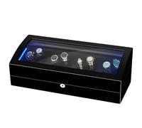 JHOMHF Caricaorologi Automatico Illuminato A LED For 8 Orologi - 9 Scomparti In Una Silenziosa Vetrina In Legno, Scatola Di Lusso Unisex For Uomo E Donna(Black)