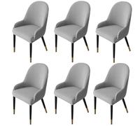 JHOMHF Coprisedia da Pranzo Elasticizzata di metà Secolo for Schienale Curvo con Braccioli Coprisedile in Spandex Elastico(Light Gray,6PCS)