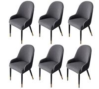 JHOMHF Coprisedia da Pranzo Elasticizzata di metà Secolo for Schienale Curvo con Braccioli Coprisedile in Spandex Elastico(New Gray,6PCS)