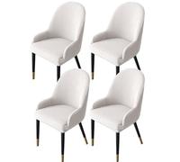JHOMHF Coprisedia da Pranzo Elasticizzata di metà Secolo for Schienale Curvo con Braccioli Coprisedile in Spandex Elastico(Blanc,4PCS)