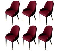 JHOMHF Coprisedia da Pranzo Elasticizzata di metà Secolo for Schienale Curvo con Braccioli Coprisedile in Spandex Elastico(Burgundy,6PCS)
