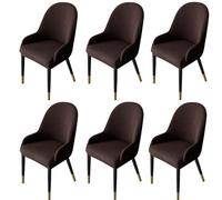 JHOMHF Coprisedia da Pranzo Elasticizzata di metà Secolo for Schienale Curvo con Braccioli Coprisedile in Spandex Elastico(Brown,6PCS)