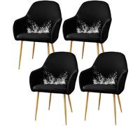 JHOMHF Coprisedie da Pranzo in Spandex con Braccioli Morbidi Riutilizzabili Resistenti all'Acqua Elasticizzati con Schienale Curvo for Sedie da Toeletta Cucina Sala da Pranzo(Black,4 Pack)