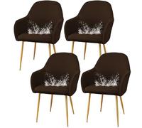 JHOMHF Coprisedie da Pranzo in Spandex con Braccioli Morbidi Riutilizzabili Resistenti all'Acqua Elasticizzati con Schienale Curvo for Sedie da Toeletta Cucina Sala da Pranzo(Deep Coffee,4 Pack)