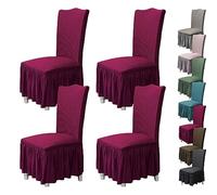 JHOMHF Coprisedie da Pranzo Traspiranti con Schienale Dritto Set da 1/2/4/6 Coprisedie Elasticizzati Morbidi E Spessi con Gonna for Cucina Hotel Ristorante(Wine 4pcs)