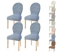 JHOMHF Coprisedie Elasticizzate Sala da Pranzo Set da 2/4 Coprisedie con Schienale Rotondo for Sala da Pranzo Cucina Hotel Stile Palazzo Protezioni for Sedie Senza Braccioli Antiscivolo(Blue 4pcs)