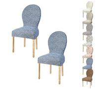 JHOMHF Coprisedie Elasticizzate Sala da Pranzo Set da 2/4 Coprisedie con Schienale Rotondo for Sala da Pranzo Cucina Hotel Stile Palazzo Protezioni for Sedie Senza Braccioli Antiscivolo(Blue 2pcs)