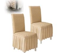 JHOMHF Coprisedie for Sala da Pranzo Set 2 Coprisedie Elasticizzati con Gonna Lunga Fino Pavimento Sedie Laterali Protezione Tessuto Lavabile for Sala da Pranzo Banchetti Nuziali(Beige)