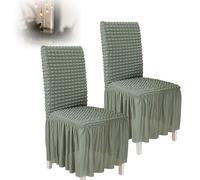 JHOMHF Coprisedie for Sala da Pranzo Set 2 Coprisedie Elasticizzati con Gonna Lunga Fino Pavimento Sedie Laterali Protezione Tessuto Lavabile for Sala da Pranzo Banchetti Nuziali(Green)