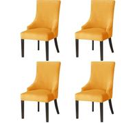 JHOMHF Coprisedie in Velluto con Schienale Alto for Sedie Laterali Copripoltrone Elasticizzati Morbidi Coprisedie for Sala da Pranzo Soggiorno Hotel Banchetti Decorazioni(Gold,Set of 4)