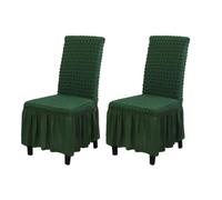 JHOMHF Eleganti Coprisedie Elasticizzati con Gonna Lunga Fino al Pavimento Coprisedie Lavabili E Rimovibili for Sedie da Pranzo E Cucina Set di Coprisedili Protettivi(Dark Green,2)