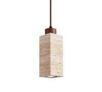 JHOMHF Lampadario a Sospensione in Pietra con Tubo Lungo lampadario Industriale Rustico cilindrico in Pietra Naturale Legno Altezza Regolabile for Isola Cucina Sala da Pranzo(Square,H-23CM-1 Pack)