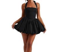 JHOMHF Mini Abito A Palloncino Con Corsetto E Schiena Scoperta Da Donna Elegante Abito Da Cocktail E Festa Senza Maniche(A-black,M)