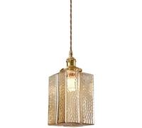 JHOMHF Piccola Lampada a Sospensione Quadrata in Vetro ambrato Vintage for Cucina Isola sopra Il lavello Tavolo da Pranzo Comodino Semplice lampadario Rustico da soffitto(Gold1)