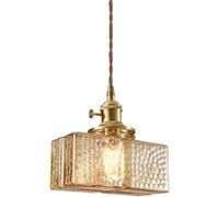 JHOMHF Piccola Lampada a Sospensione Quadrata in Vetro ambrato Vintage for Cucina Isola sopra Il lavello Tavolo da Pranzo Comodino Semplice lampadario Rustico da soffitto(Gold2)