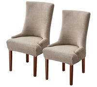 JHOMHF Set di 1/2/4/6 Coprisedie Elasticizzati con Braccioli Coprisedie da Pranzo con Schienale Ad Ala Lavabili for Banchetti Decorazioni for Hotel E Casa(Khaki,2 Set)