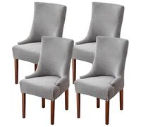 JHOMHF Set di 1/2/4/6 Coprisedie Elasticizzati con Braccioli Coprisedie da Pranzo con Schienale Ad Ala Lavabili for Banchetti Decorazioni for Hotel E Casa(Light Gray,4 Set)