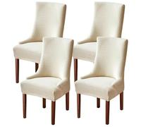 JHOMHF Set di 1/2/4/6 Coprisedie Elasticizzati con Braccioli Coprisedie da Pranzo con Schienale Ad Ala Lavabili for Banchetti Decorazioni for Hotel E Casa(off White,4 Set)