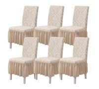 JHOMHF Set di 2/4/6 Coprisedie Elasticizzati for Sedie da Pranzo con Gonna Coprisedie for Sedie da Cucina E Sala da Pranzo Stampe alla Moda Coprisedie Rimovibili E Lavabili(off-White,6PC)