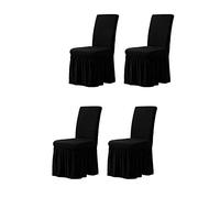 JHOMHF Set di Coprisedie Elasticizzate con Gonna Arricciata 1 Pezzo Coprisedie Country Antiscivolo Lavabili Protezioni for Mobili Sala da Pranzo Cucina Matrimonio Festa Hotel Cerimonia(Black,4)