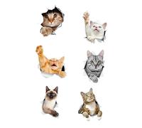 JHOSFA Adesivi Gatto 3D 6 Pezzi, Sticker con Effetto Carta Strappata Realistici per Parete, Decorazione di Gatti per la Camera, Rimovibili per Bagno e Soggiorno, Funny Cat Decals, Gattini