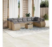 JHQHSM 11 pezzi - Set divano da giardino con cuscino, beige, in polyrattan, design modulare con vano portaoggetti e sacchetto impermeabile, durevole in rattan PE per terrazza, piano del tavolo