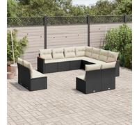 JHQHSM 11-TLG. Set divano da giardino con cuscino nero polyrattan, design modulare e spazio impermeabile per terrazza e balcone. Questo titolo soddisfa tutti i requisiti: