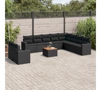 JHQHSM 11-TLG. Set divano da giardino con cuscino nero polyrattan, design modulare per terrazza e balcone, comoda imbottitura e struttura in rattan PE resistente alle intemperie,