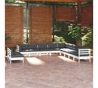 JHQHSM 11-TLG. Set salotto da giardino con cuscino bianco in legno di pino massiccio, robusto mobili da terrazza per relax e convivialità, design modulare per una combinazione personalizzata,